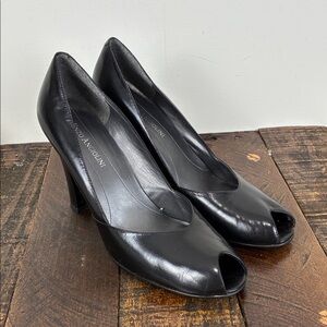 Enzo Angiolini Women’s 8 Peep-Toe Leather Heels Black Roseanna Workwear